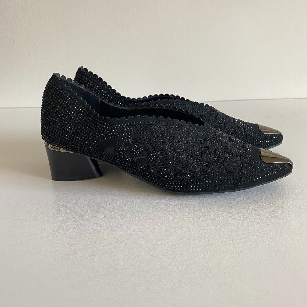 Black Mesh Rhinestone Sparkly Low Block Heel Comfort Pumps Sz 10 - Picture 5 of 10
